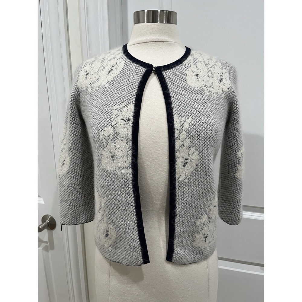 Classiquesโ Entier Open Cardigan Alpaca Mohair Blend Women's XS Blue 3/4 Sleeves